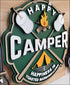 Handpainted Happy Camper Wood Door Sign showcasing rustic camping decor for outdoor lovers