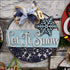 Circular Let It Snow ornament on Handpainted Winter Door Hanger Rustic Door Decoration