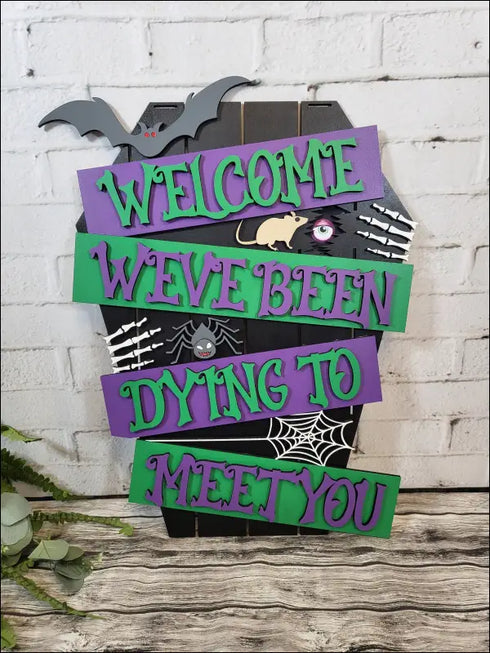 Handpainted Halloween coffin door hanger sign for spooky home decor by Southern Sass Custom