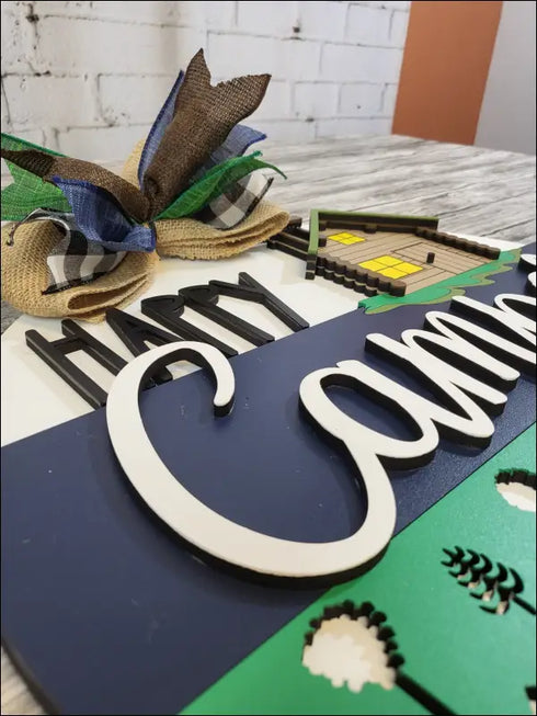 Happy Camper Handpainted Wood Door Sign, rustic decor for home or cabin entryway