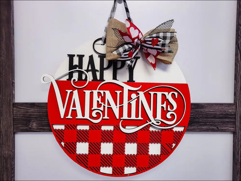 Happy Valentines Door Hanger Sign Farmhouse with Bow for Rustic Valentine’s Day Decor