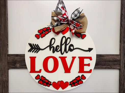 Heart-shaped door sign for Valentine’s Day decor, Hello Love Door Hanger