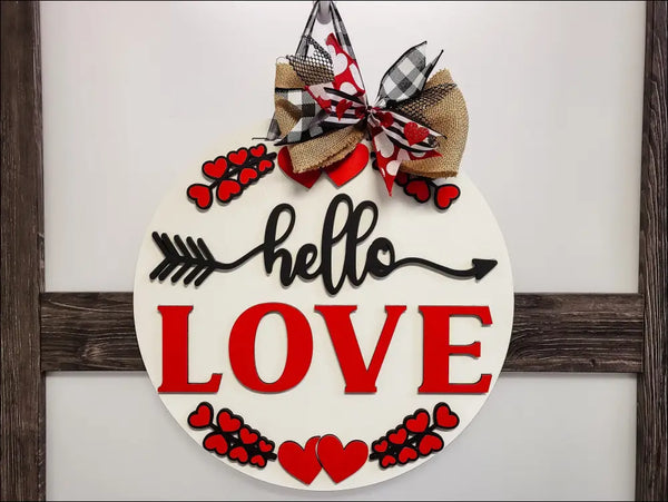 Heart-shaped door sign for Valentine’s Day decor, Hello Love Door Hanger