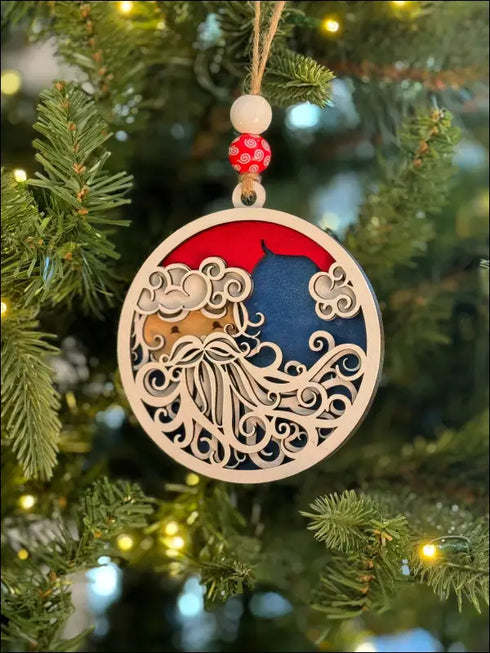 Intricate Santa Beard Ornament, a beautiful handmade wooden Christmas tree decoration