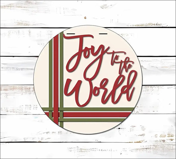 Circular Christmas ornament on Joy to the World Christmas Door Hanger, Holiday Round Wood Sign