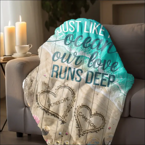 Personalized beach-themed Sherpa fleece blanket inspired by ocean love design