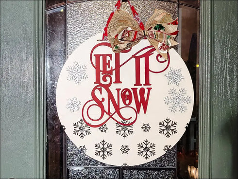 Circular Let It Snow wood door hanger, perfect decor door sign for winter holiday charm