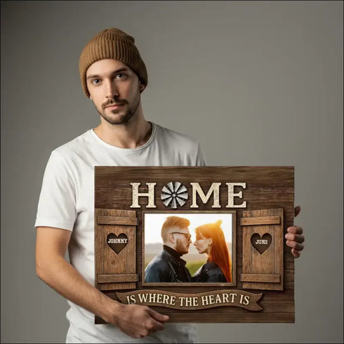 Wooden Home photo frame displayed with Love Horses Canvas Print product