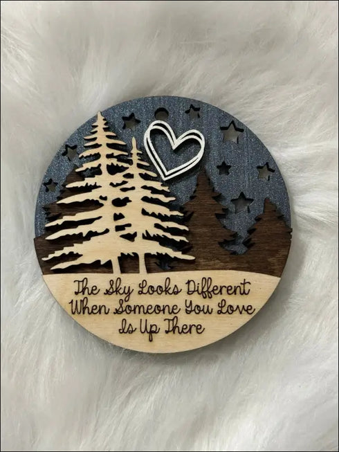 Layered wooden memorial Christmas ornament for loved one, handmade keepsake holiday decoration