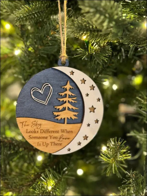 Circular Memorial Ornament with heart, tree, and stars for a unique holiday gift