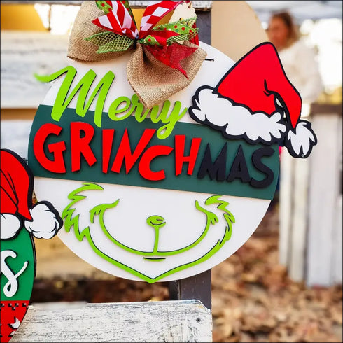 Merry Grinchmas Hand Painted Wooden Sign perfect for Christmas front door decoration
