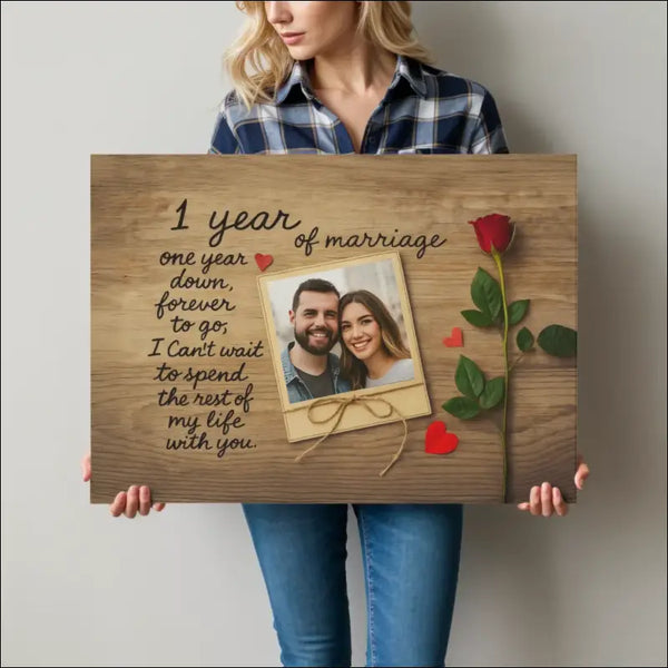 Anniversary photo canvas for Our 1st Year Married couple’s celebration gift