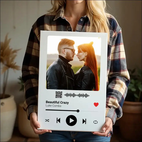 Our Song Canvas Print with Beautiful Crazy by Luke Combs photo and scannable Spotify code