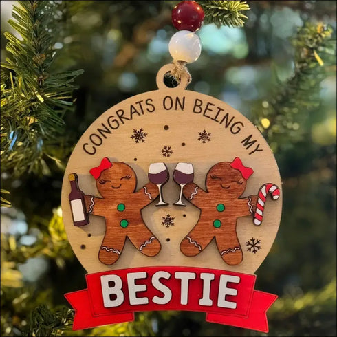 Personalized Christmas Ornament featuring Gingerbread Friends Wooden Ornament for holiday friendship gift