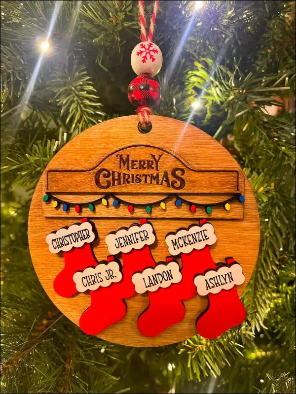 Personalized Family Stockings Ornament Handmade Wooden Merry Christmas Tree Decoration