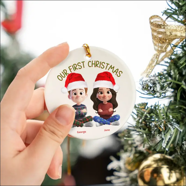 Personalized First Christmas 3D Couple Ceramic Ornament