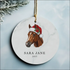 Personalized white ceramic horse ornament with Santa hat and holly, 2025 edition