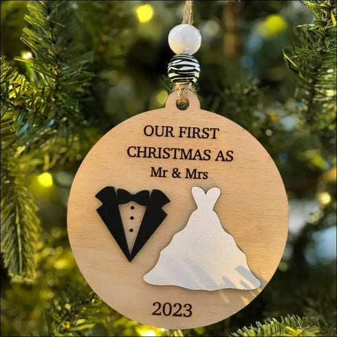 Personalized Mr Mrs Christmas Ornament for newlyweds - a perfect wedding gift decoration