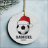 High-quality white ceramic soccer ball ornament with Santa hat design and 2025 text for Christmas