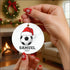 High-quality white ceramic soccer ball ornament with Santa hat design for Christmas