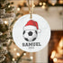 High-quality white ceramic soccer ball ornament with Santa hat for Christmas decor