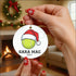 High-quality white ceramic tennis ball Christmas ornament with Santa hat design