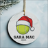 High-quality white ceramic tennis ornament with Santa hat design and 2025 text for Christmas
