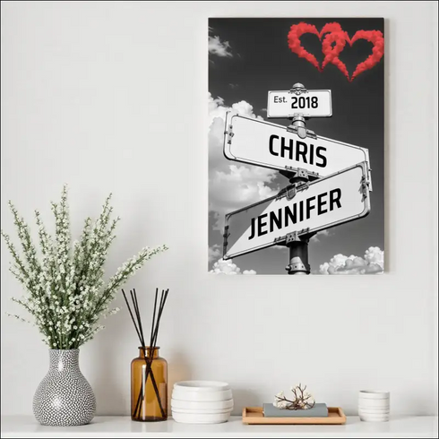Personalized vintage street sign with Chris and Jennifer intersecting