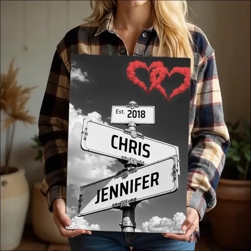 Personalized vintage street sign canvas print of Chris and Jennifer est