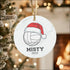 Misty 2025 volleyball Christmas ornament with Santa hat design in high-quality white ceramic