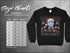 Black sweatshirt featuring a Trump Christmas design and size chart for Political Christmas Fun