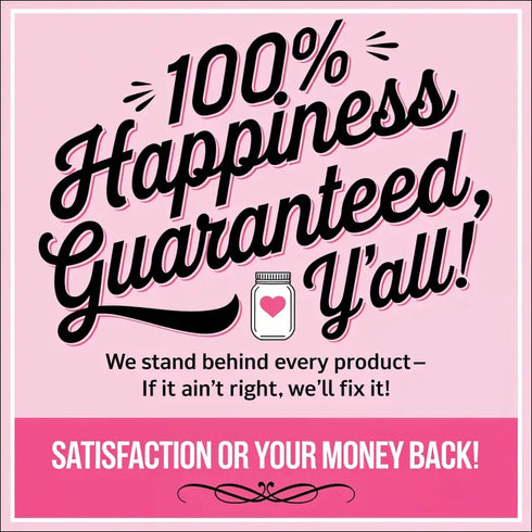 Pink advertisement for happiness guarantee on Rustic Autumn Harvest wood door sign