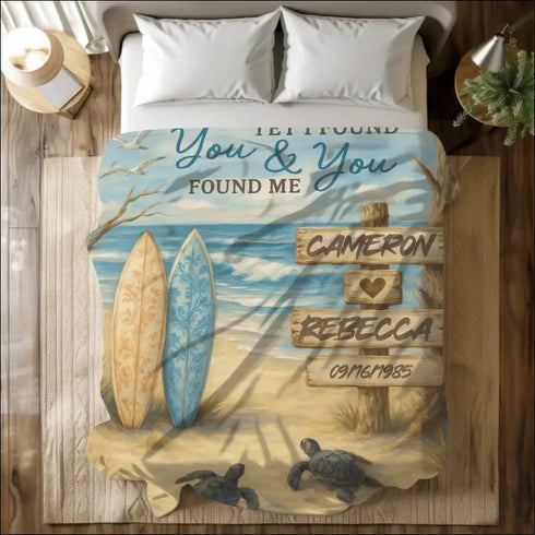 Personalized Sherpa Fleece Blanket with beach theme and ’So Many In The Sea Yet I Found You