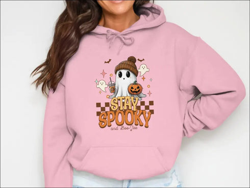 Pink Boo-Jee Halloween Ghost Hoodie from Stay Spooky collection for coffee lovers