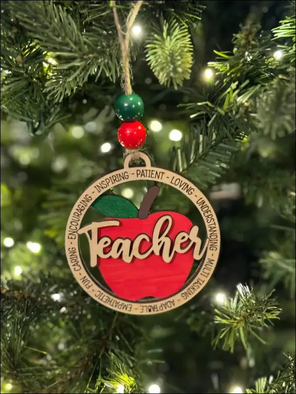 Teacher Christmas Ornament featuring an apple design, perfect wooden decoration gift
