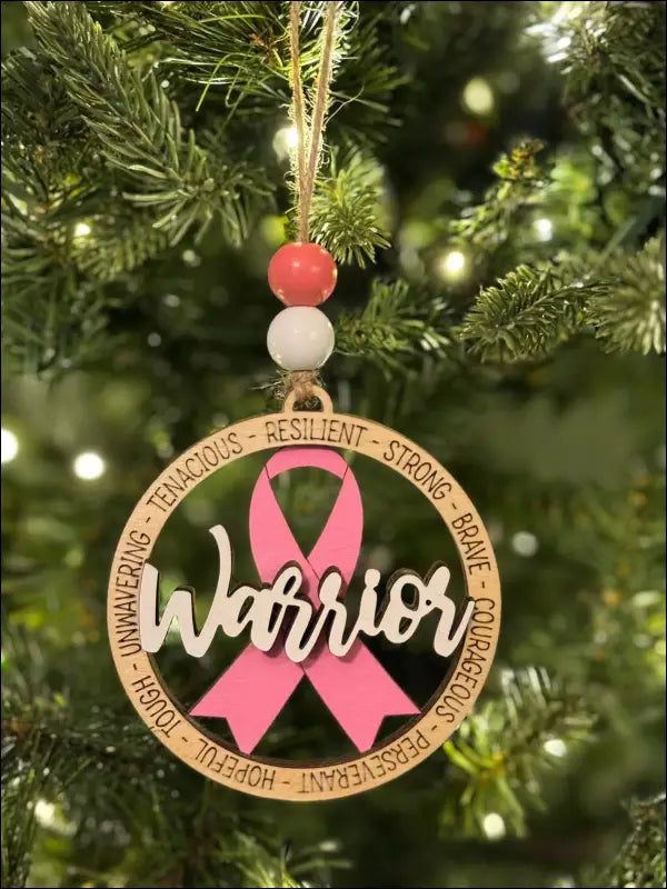 Warrior Breast Cancer Awareness Christmas Ornament with Pink Ribbon Design