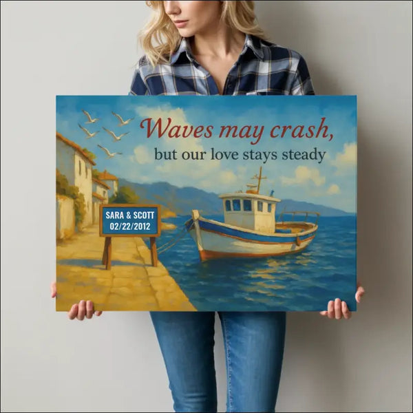 Romantic nautical painting canvas print for couples featuring steady love theme