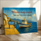 Personalized canvas print of white blue fishing boat at pier with love quote