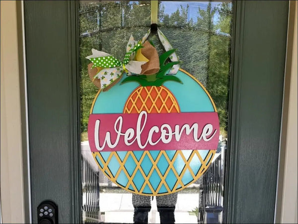 Hand painted Pineapple Door Hanger for rustic farmhouse door decor and summer entryway