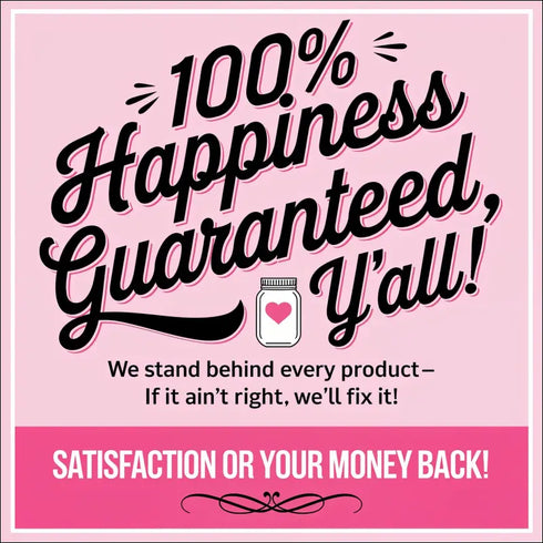 Pink advertisement for happiness guarantee on Welcome Succas Handpainted Wood Door Sign