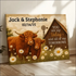 Personalized canvas print of two brown highland cows in daisies with barn, windmill, Jack & Stephanie, 02/14/25, You Are My Today & All of My Tomorrows for couples, enhanced texture,