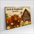 Personalized canvas print of highland cows in daisies with barn, names Jack & Stephanie, date 02/14/25, and You Are My Today & All of My Tomorrows, enhanced texture, timeless beauty